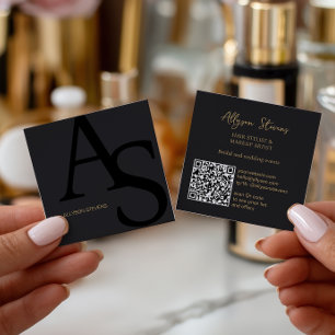 Cartão De Visita Quadrado Sinais de logotipo Ouro negro maquiagem em negrito