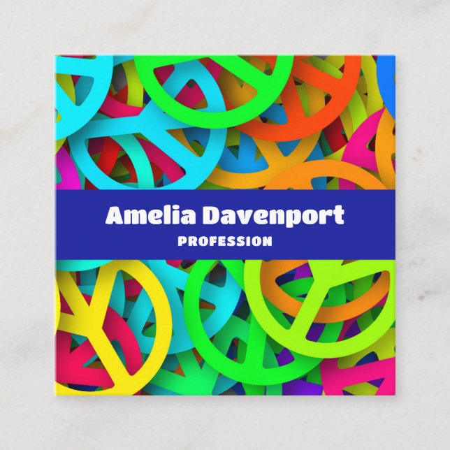 Cartão De Visita Quadrado Sinal de Paz Padrão Groovy Sessenta Vibe (Frente)