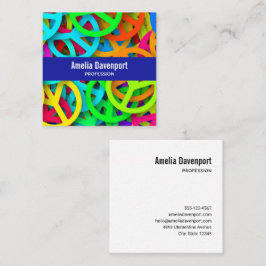 Cartão De Visita Quadrado Sinal de Paz Padrão Groovy Sessenta Vibe