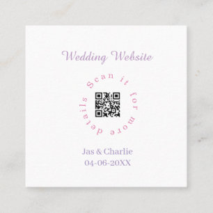 Cartão De Visita Quadrado site de casamento roxo rosa digitalizar QR circula