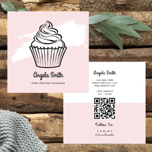 Cartão De Visita Quadrado Site de Cupcakes Tendência Rosa