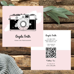 Cartão De Visita Quadrado Site de Fotografia de Câmera Tendência Rosa