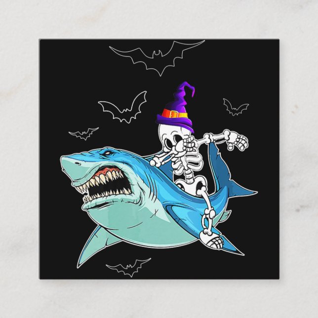 Cartão De Visita Quadrado Skeleton Riding Shark Engraçado - Presente maluco  (Frente)