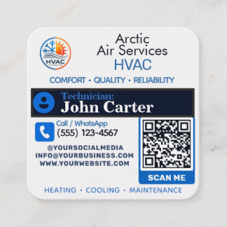 Cartão De Visita Quadrado Slogans de HVAC Logotipo do Técnico código Qr