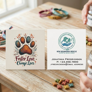 Cartão De Visita Quadrado Sociedade de Resgate de Animais Adicione Seu Própr