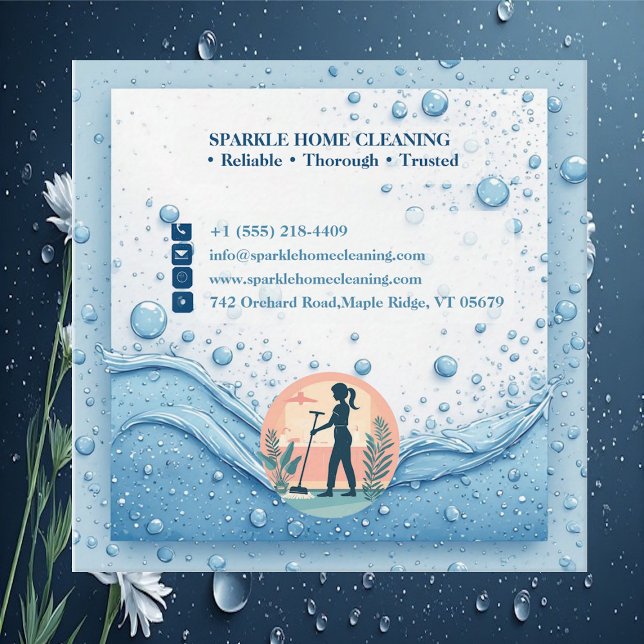 Cartão De Visita Quadrado Soft Blue White Professional Sparkle Cleaning Chic (Soft Blue White Professional Sparkle Cleaning Chic Square Business Card)