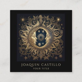Cartão De Visita Quadrado Sol Dourado e Holístico Lua Negra