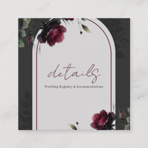 Cartão De Visita Quadrado Sombras Cinzentas de Rosas Vermelhas de Bordéu com