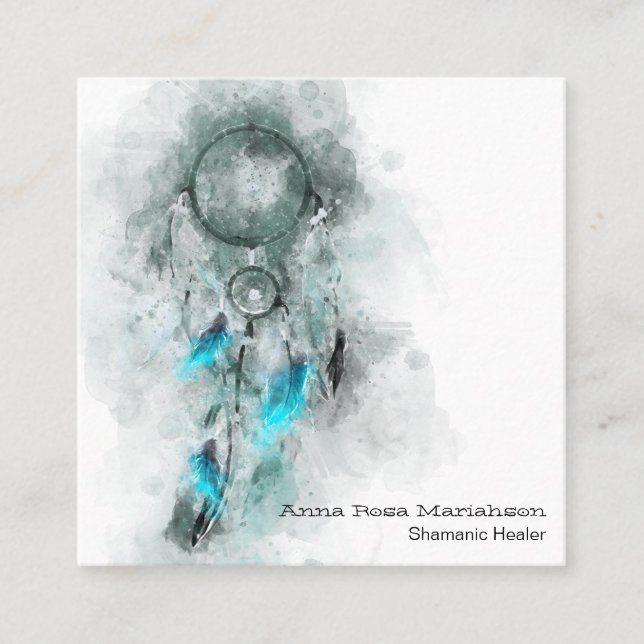 Cartão De Visita Quadrado *~** Sonho Apanhador Tribal Shamen Shamanic (Frente)