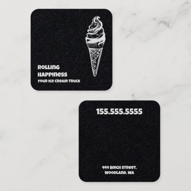 Cartão De Visita Quadrado Sorvete Truck Premium (Frente/Verso)