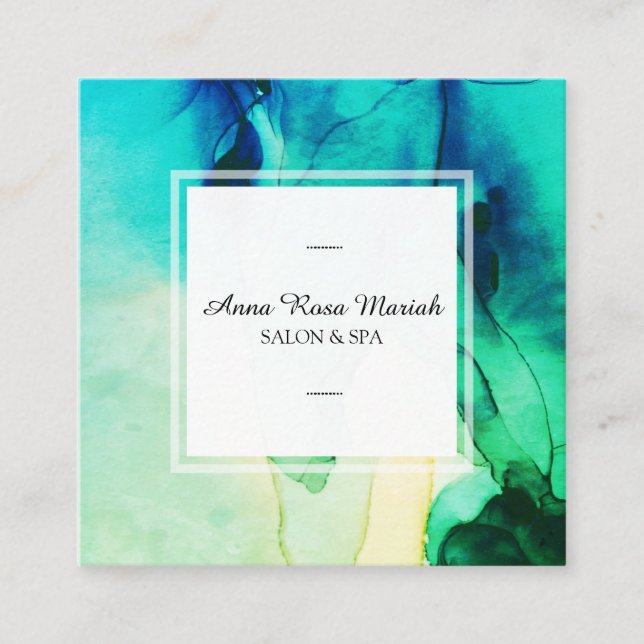 Cartão De Visita Quadrado *~* Spa Abstrato Artística, Turquesa Verde (Frente)