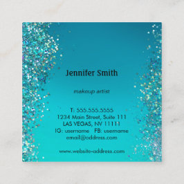Cartão De Visita Quadrado Sparkle Splashes Blue Beauty Stylist Makeup Artist