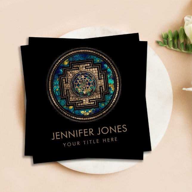 Cartão De Visita Quadrado Sri Lanka / Sri-Chakra Dourada e Arte Dot Marble (Criador carregado)