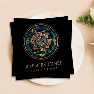 Cartão De Visita Quadrado Sri Lanka / Sri Chakra, Dourado e Marble Dot Art