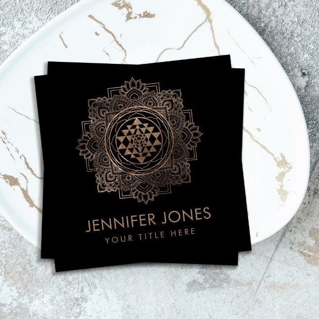 Cartão De Visita Quadrado Sri Lanka / Sri Chakra no ouro lotus (Criador carregado)