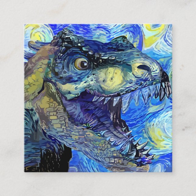 Cartão De Visita Quadrado Starry Night Tyrannosaurus Rex Dinosaur Modelo (Frente)