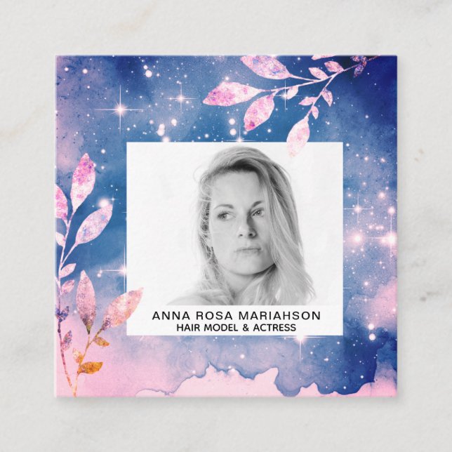 Cartão De Visita Quadrado *~* Stars Modelo de Cabelo Azul Rosa Cinzento com  (Frente)