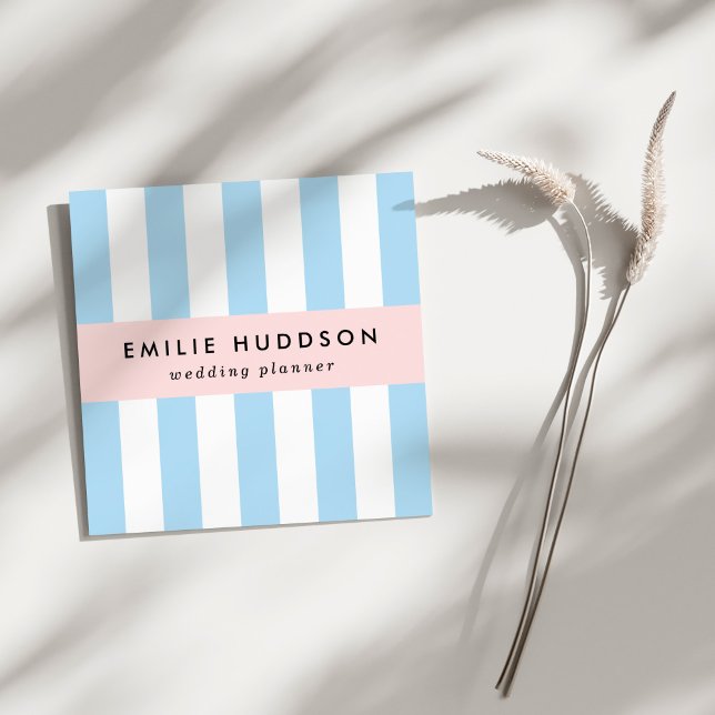 Cartão De Visita Quadrado Stripes Azuis, Listras Brancas, Padrão Stripe (Criador carregado)