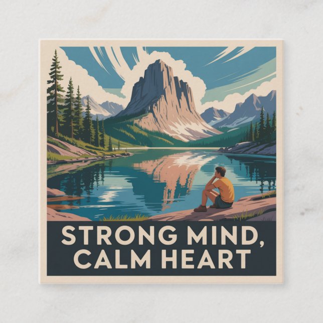 Cartão De Visita Quadrado Strong Mind, Calm Heart (Frente)