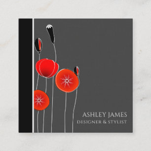 Cartão De Visita Quadrado Stylist do Trendy Chic Modern Red Floral Designer