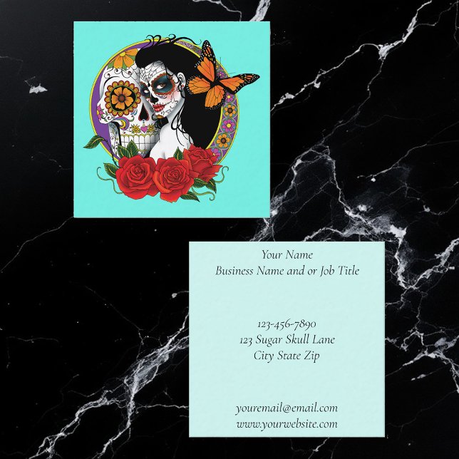 Cartão De Visita Quadrado Sugar Skulls Art Nouveau (Criador carregado)