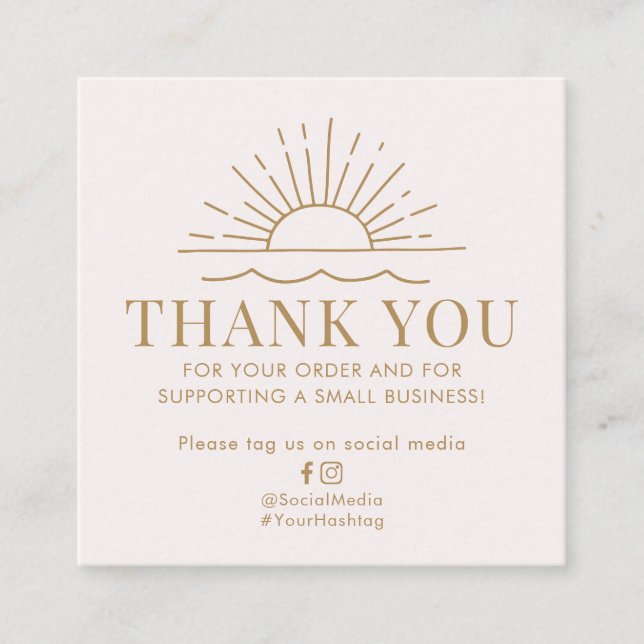 Cartão De Visita Quadrado Sun e Beach Wave Modern Agradeço por sua encomenda (Frente)