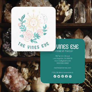 Cartão De Visita Quadrado Sun Moon e Rosas Mágica Boho Mídia Social PERSONAL