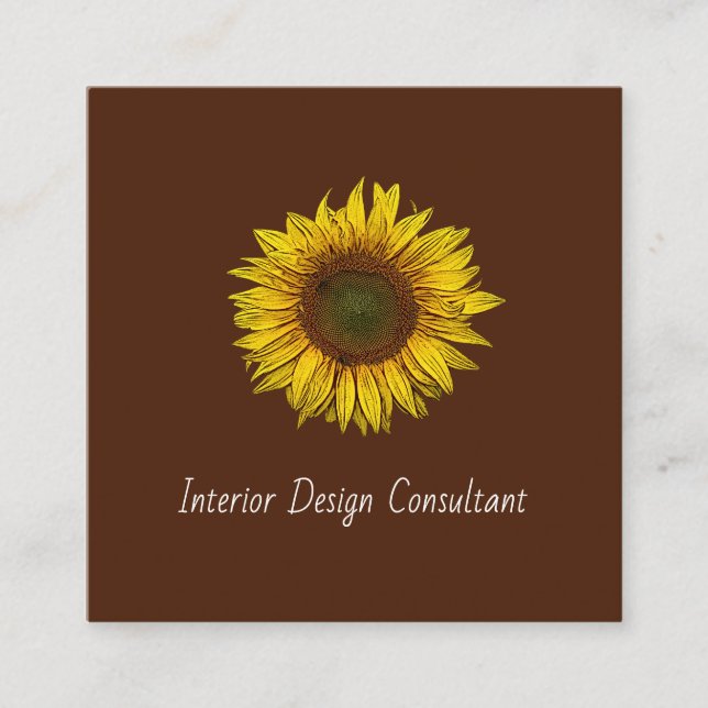 Cartão De Visita Quadrado Sunflower QR code Interior Designer Rustic Brown (Frente)