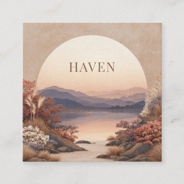 Cartão De Visita Quadrado Sunset Lake Landscape Peach Semicircle Geometric (Frente)
