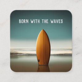 Cartão De Visita Quadrado Surfboard De Madeira Em Ocean Beach