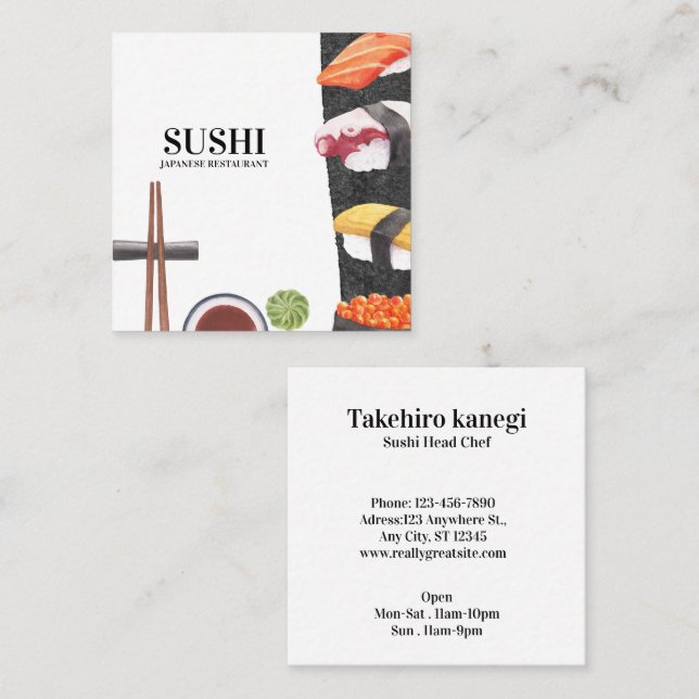 Cartão De Visita Quadrado Sushi Japonês Comida (Frente/Verso)