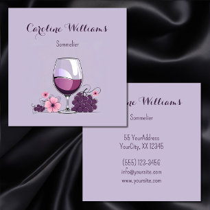 Cartão De Visita Quadrado Taça de vinho lavanda uvas flor sommelier