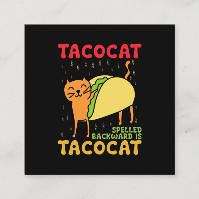 Cartão De Visita Quadrado Tacocat Ortografado Para Trás Tacos Cinco De Mayo (Frente)