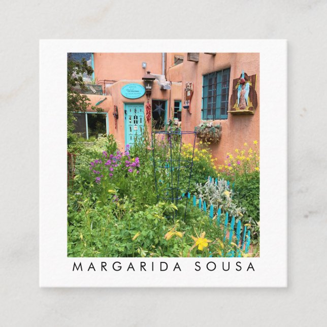 Cartão De Visita Quadrado Taos Adobe Door Foto Viagem Turismo Hospitalidade (Frente)