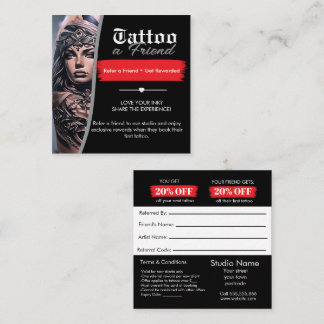 Cartão De Visita Quadrado Tattoo Referral Card Template | Tattoo a Friend 