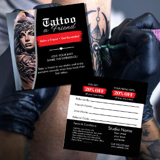 Cartão De Visita Quadrado Tattoo Referral Card Template | Tattoo a Friend 