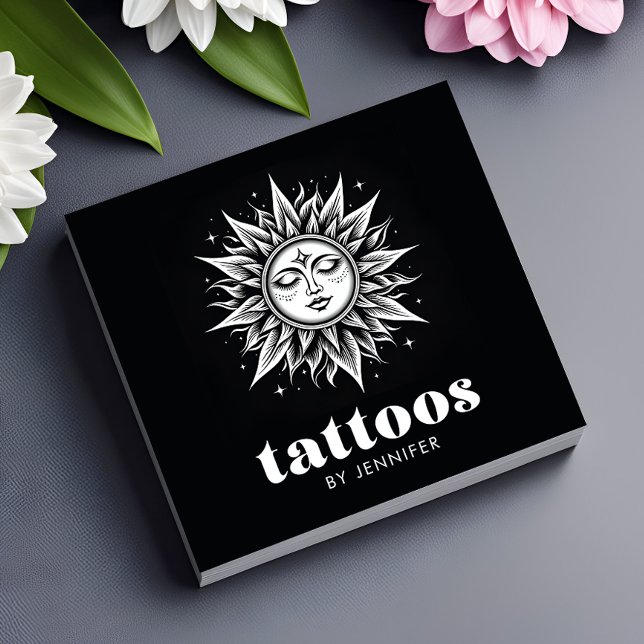 Cartão De Visita Quadrado Tatuador Moderno Código QR Preto e Branco (Criador carregado)