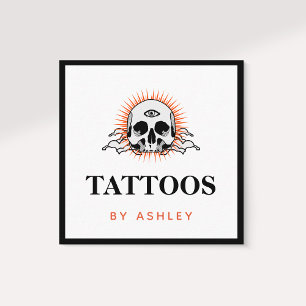 Cartão De Visita Quadrado Tatuagem Artista Mídia Social Crânio Sunrise Sun
