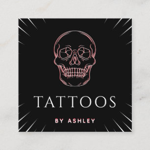 Cartão De Visita Quadrado Tatuagem Artista Neon Skull Mínima Mídia Social Cu
