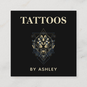 Cartão De Visita Quadrado Tatuagem Artista Salon Tiger Wild Animal Geométric