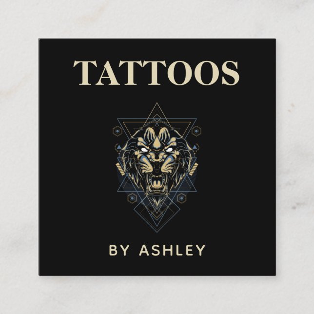 Cartão De Visita Quadrado Tatuagem Artista Salon Tiger Wild Animal Geométric (Frente)