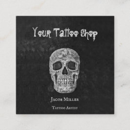 Cartão De Visita Quadrado Tatuagem Compra Gótica Legal, Cabeça Branca E Pret
