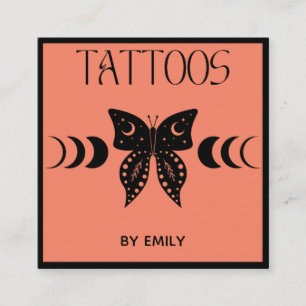 Cartão De Visita Quadrado Tatuagem Salon Mystical Butterfly Holographic
