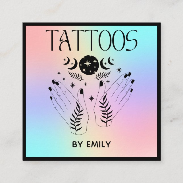 Cartão De Visita Quadrado Tatuagem Salon Mystical Holographic (Frente)