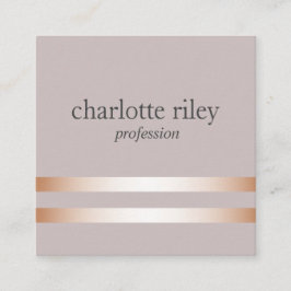 Cartão De Visita Quadrado Taupe | Na moda de Stripes Douradas Rosa duplas