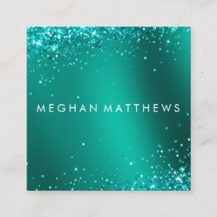Cartão De Visita Quadrado Teal Blue Bonito Sparkles Beleza Makeup Artista