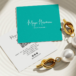 Cartão De Visita Quadrado TEAL BLUE Moderno CHIC Código QR Mínimo