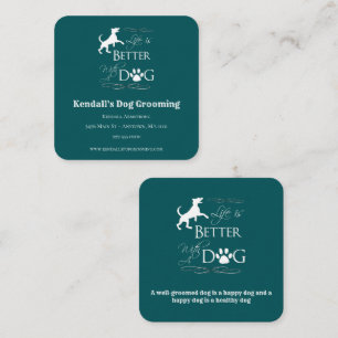 Cartão De Visita Quadrado Teal Engraçado Cotação Cachorro Alinhando Cart