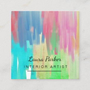 Cartão De Visita Quadrado Teal Green Paint Abstrato Modern Watercolor Artist