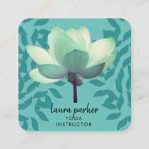 Cartão De Visita Quadrado Teal Green Yoga Instrutor Lotus Flower Watercolor